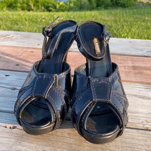 Neil Barrett Women's Black Patent Leather Cutout Peep Toe Platform Heels Size 38 - Picture 4 of 12